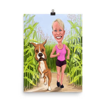 Caricature Drawing with Owner in Woods on Poster Print