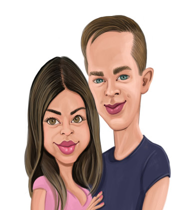 Caricature of a cute young couple in hug
