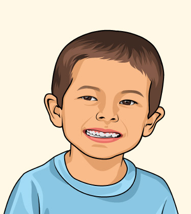 Cartoonized sketch of a young boy in blue t-shirt