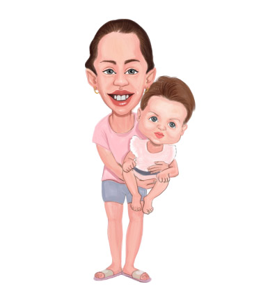 Full Body Drawing of sister with her baby brother in her arms