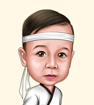 Baby boy portrait in karate costume