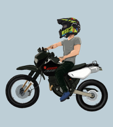 Cartoonized portrait of a biker riding his favorite motorbike