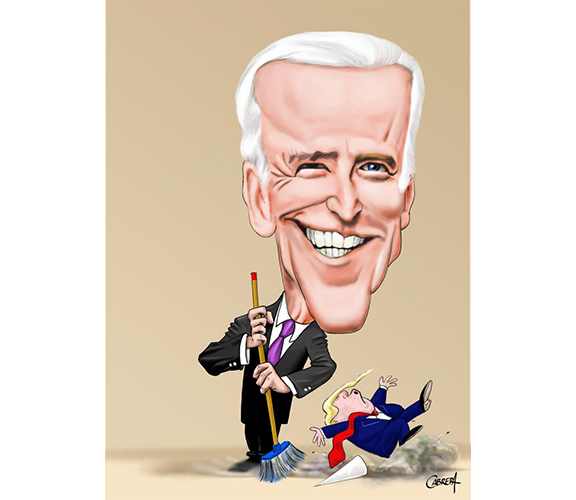 Biden Cleaning Trump - Funny Caricature