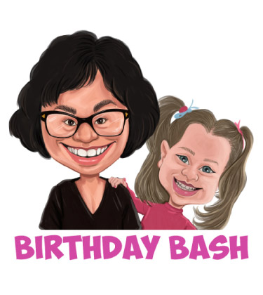 Caricature of mother and daughter for her birthday as a present