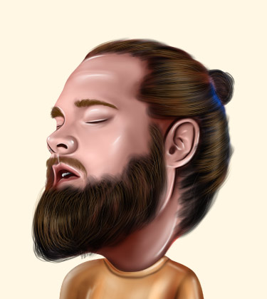 Realistic Caricature Portrait of Young Bearded Guy