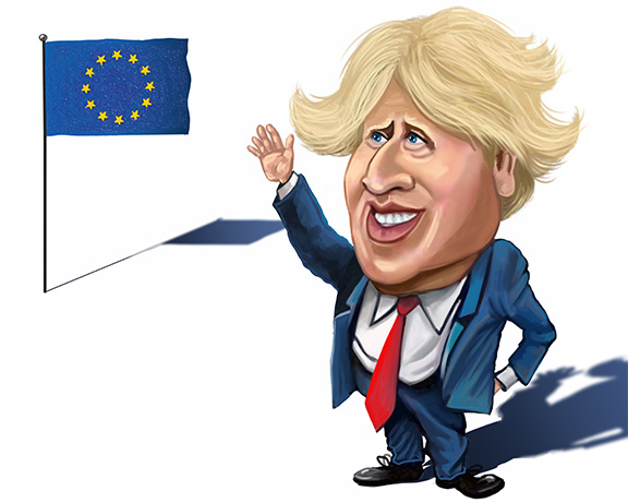 Boris Johnson Waving to the European Union After Brexit - Funny Caricature Drawing