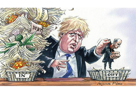 Drawing of the Boris Johnson Throwing Out Chief Adviser Dominic Cummings - Ingram Pinn