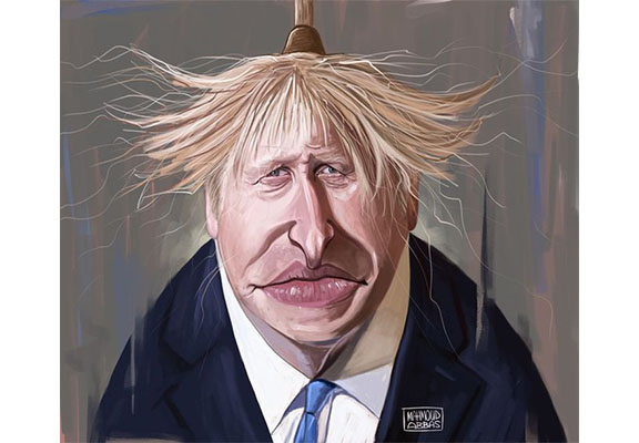 Caricature of the Boris Johnson With Broom On His Head - Mahmoud Abbas