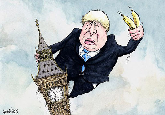 Caricature of the Boris Johnson as a King Kong Climbing on the Big Ban - Gary Barker