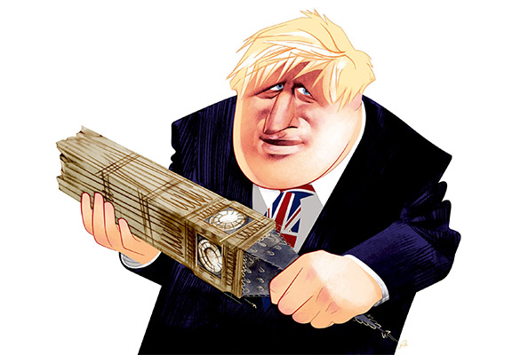 Funny Caricature of the Boris Johnson Holding a Big Ban - Helen Thompson