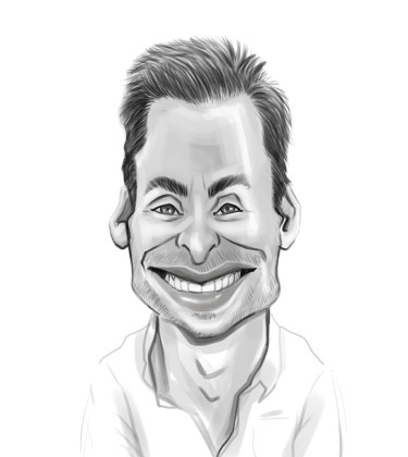 Black and White Caricature Drawing of middle aged guy