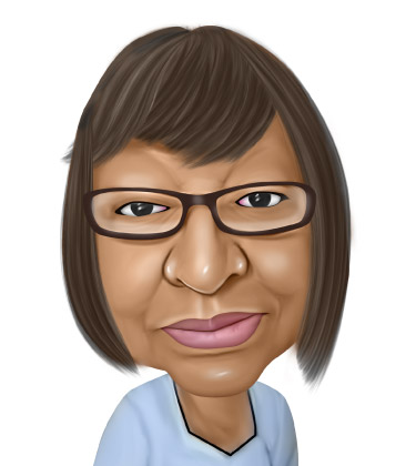 Realistic head portrait of an older woman with glasses and shirt on