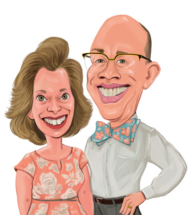 Funny caricature of a lovely older couple