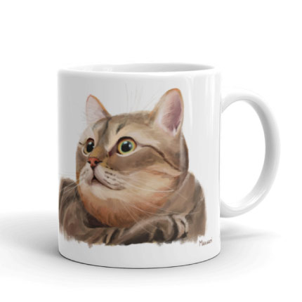 Caricature Drawing of a Cat on Mug Print