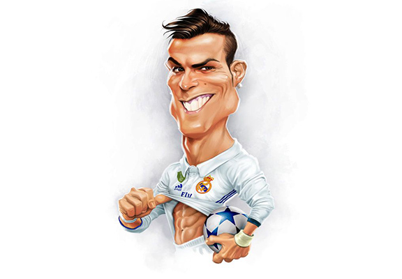Caricature Drawing of the Soccer Player Cristiano Ronaldo Showing Abs