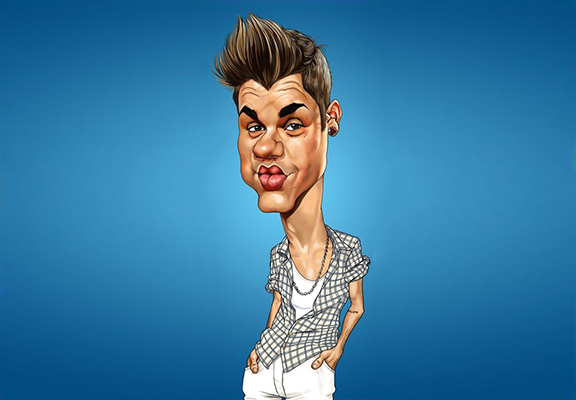 Funny Caricature Portrait of the American Singer Justin Bieber