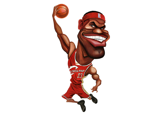 Caricature of a Nba Superstar Dunking a Ball and Wearing Cleveland Jersey - Lebron James