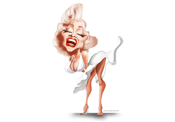 Hilarious Caricature Portrait of the Marilyn Monroe Wearing A White Dress