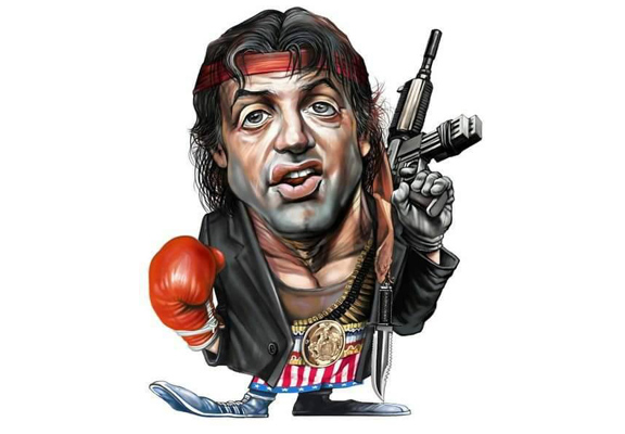 Funny Caricature Drawing of the Sylvester Stallone as a Rocky Balboa and Rambo in One