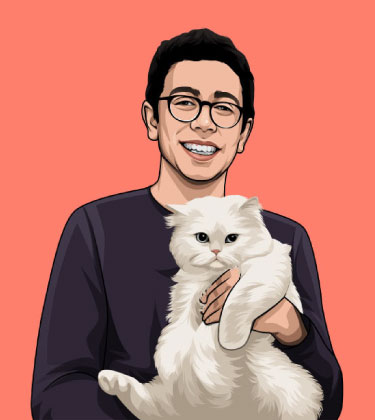 Cartoonized sketch of a cat with his cat owner