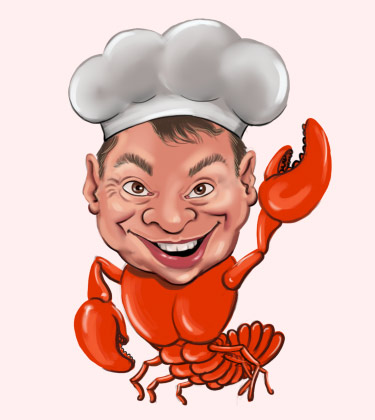 Cartoon Drawing of a kid with cook hat and crab body