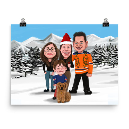 Christmas Caricature Drawing on Poster Print