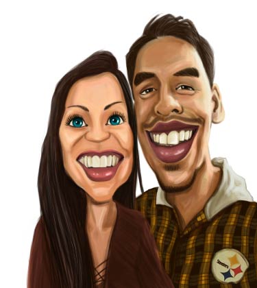 Fully Colored Portrait of a young smiling couple in love