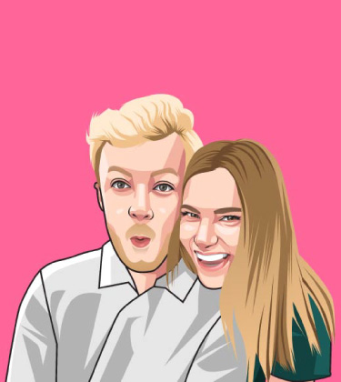 Cartoonized photo of a blonde young couple