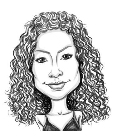 Black and White Sketch of a steady woman with curly hair