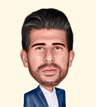 Realistic Caricature Portrait of Young Guy in Suit with gelled hair