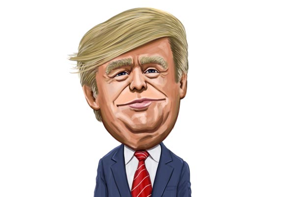 Caricature Portrait Drawing of the Donald Trump With a Big Head Posing in the Suit