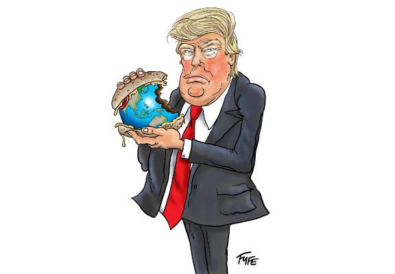 Caricature of the Former President Trump Eating Earth