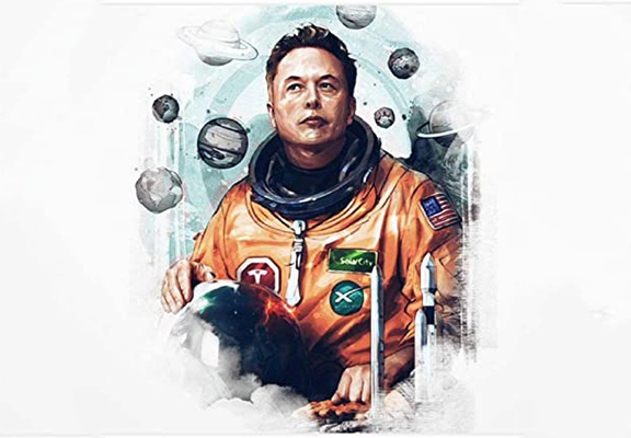 Digital Portrait of the Elon Musk as a Astronaut Wearing an Orange Astronaut Suit