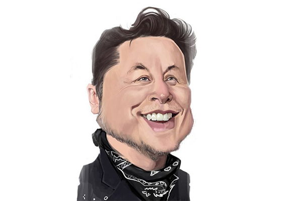 Funny Caricature Portrait of the Elon Musk Posing With a Big Smile