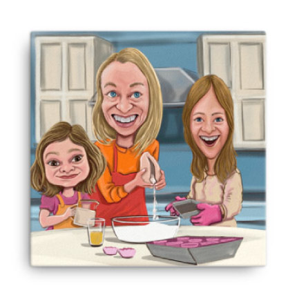 Family Caricature Drawing on Canvas Print