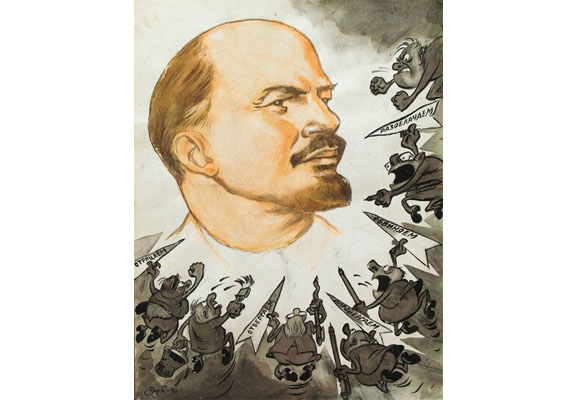 Portrait of the Lenin With a Angry People Around Him illutrated by Boris Yefimovich Yefimov