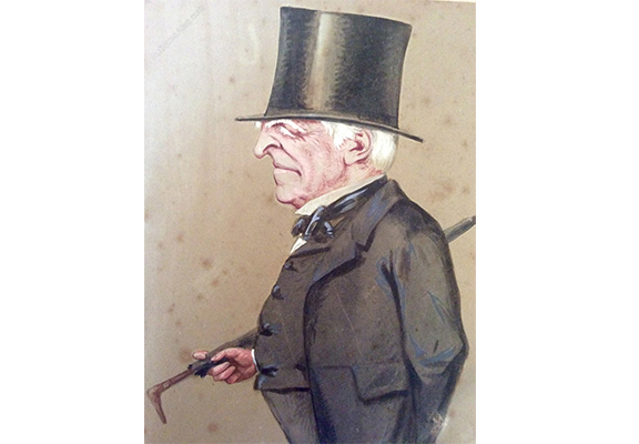Caricature of the Old Man Wearing Tuxedo and Holding a Stick drawn by Carlo Pellegrini