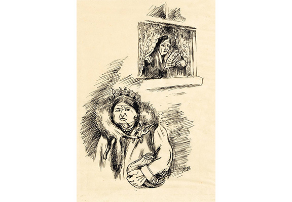 Caricature Drawing of the Two North American Indian made by Margaret Francis Peggy Bacon