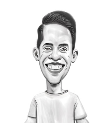 Black and White Caricature of a regular dude with a smile