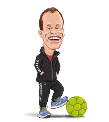 Caricature of a football coach rolling the ball