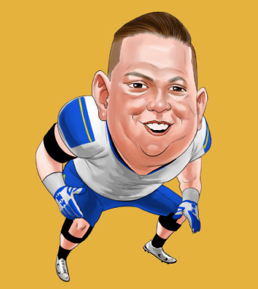 Football player ready for defense caricature