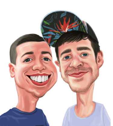Head and Shoulders Caricature of two male friends casually posing