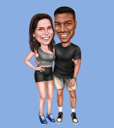 Cartoonized photo of male and female friend dressed for running