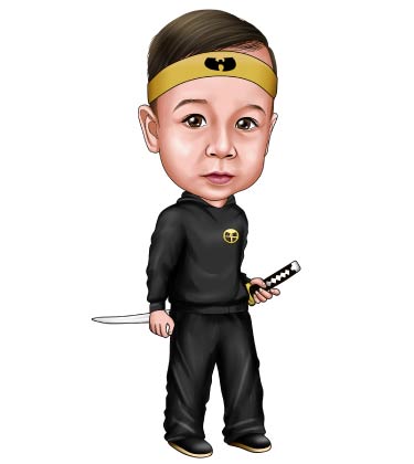 Realistic drawing of a small boy with samurai clothes
