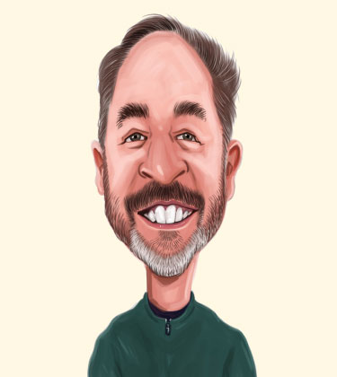 Funny Caricature of 50 Years Old Smiling Man with Beard