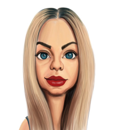 Caricature of a blonde girl with huge lips