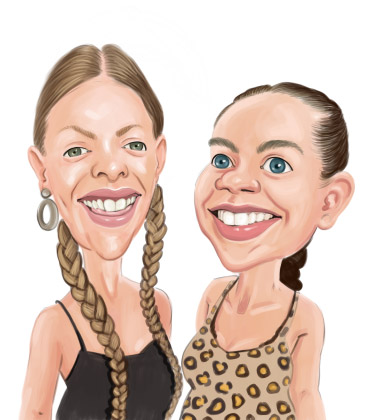 Caricature of two sisters smiling