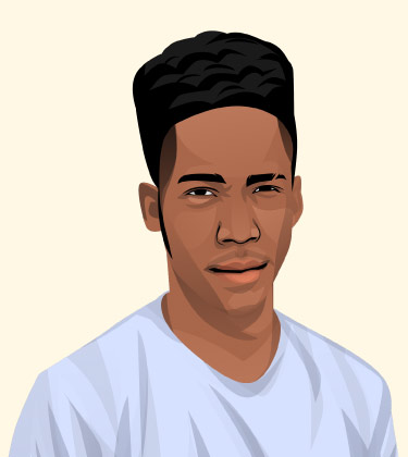 Young black guy with smile cartoonized portrait