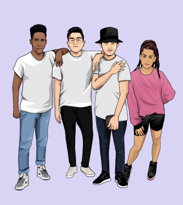 Cartoonized portrait of group of friends