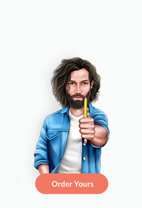 Realistic Caricature Drawing of Photographer in T-shirt